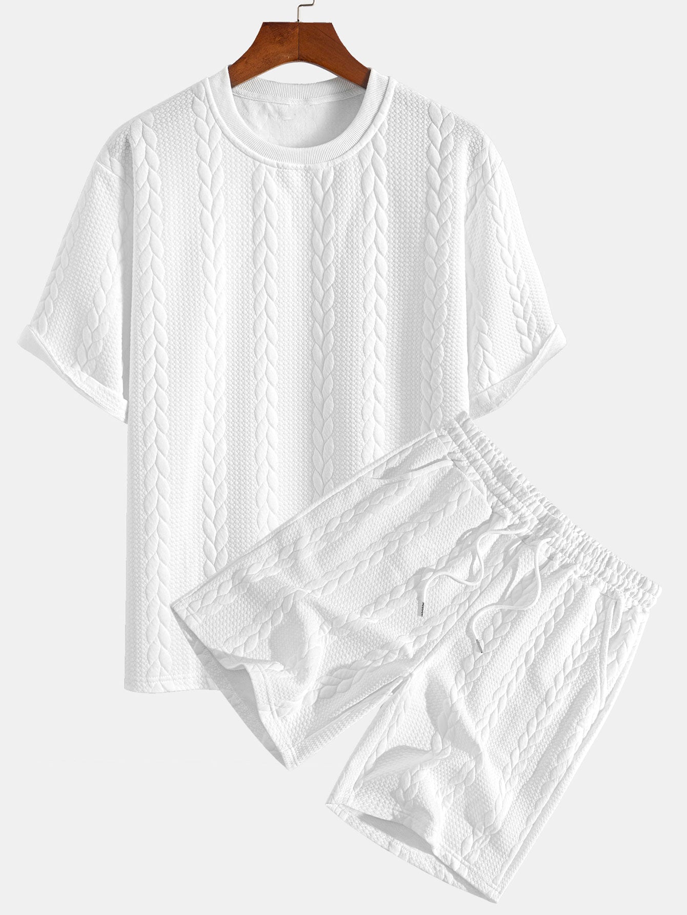 Relax Fit Mid-Length Sleeve Twist Jacquard T-Shirt & Shorts