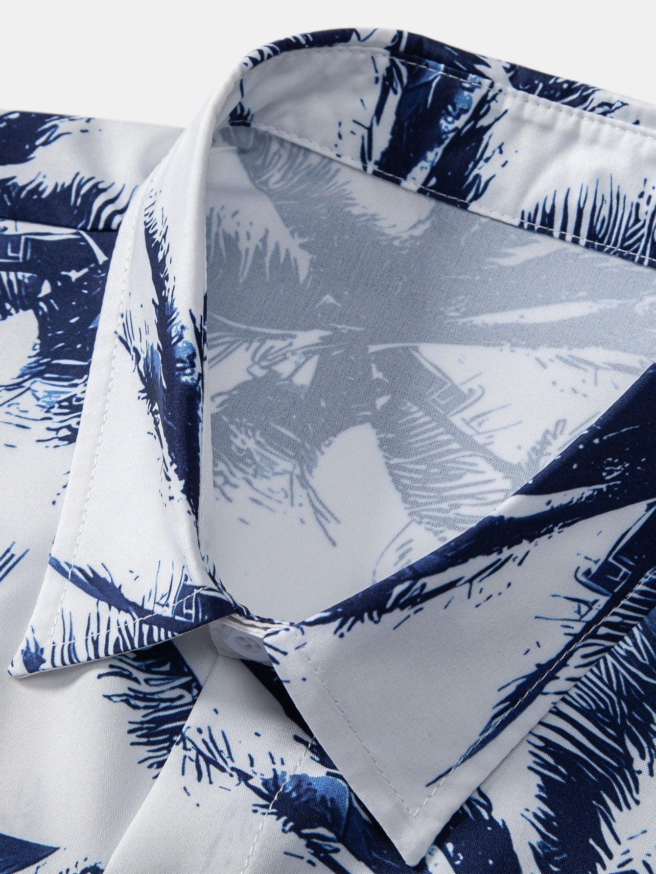 Palm Tree Print Button Up Shirt & Man Mid Length Drawstring Swim Shorts