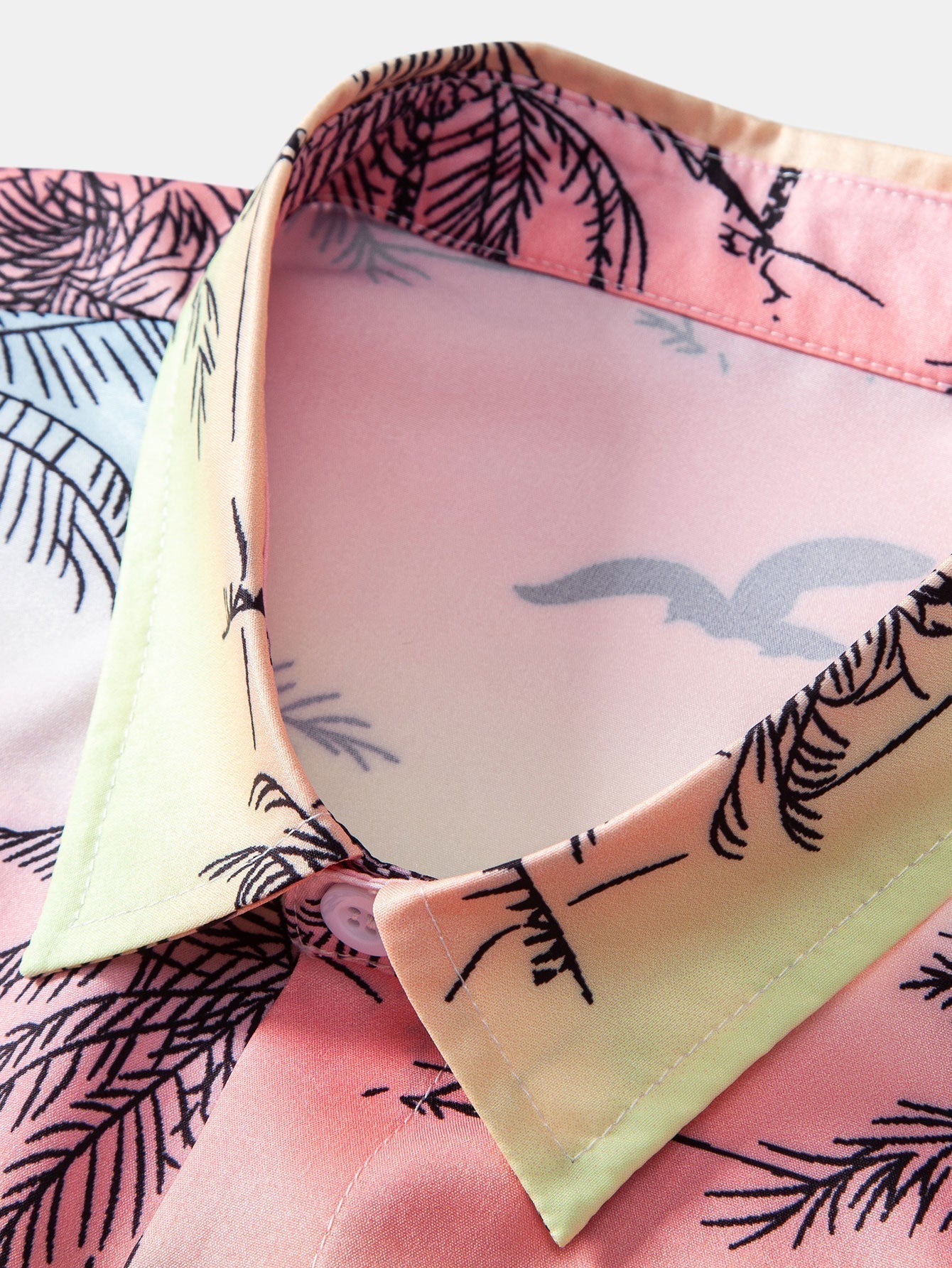 Palm Tree Seagull Print Button Up Shirt & Swim Shorts