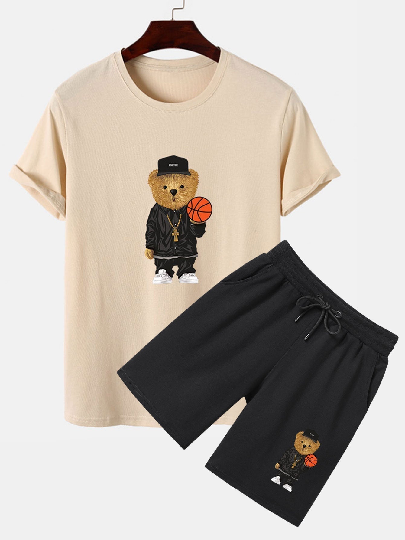Basketball Bear Print T-Shirt & Shorts
