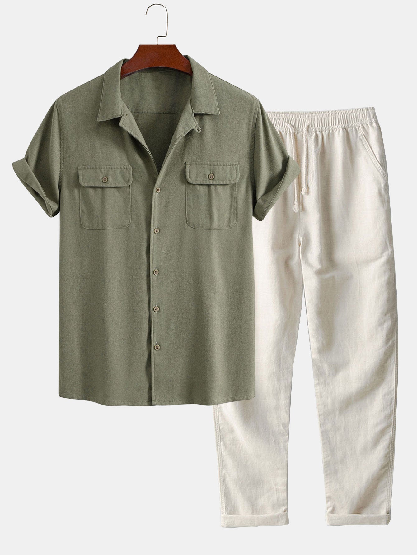 Linen Cuban Shirt With Pockets & Straight Leg Linen Pants