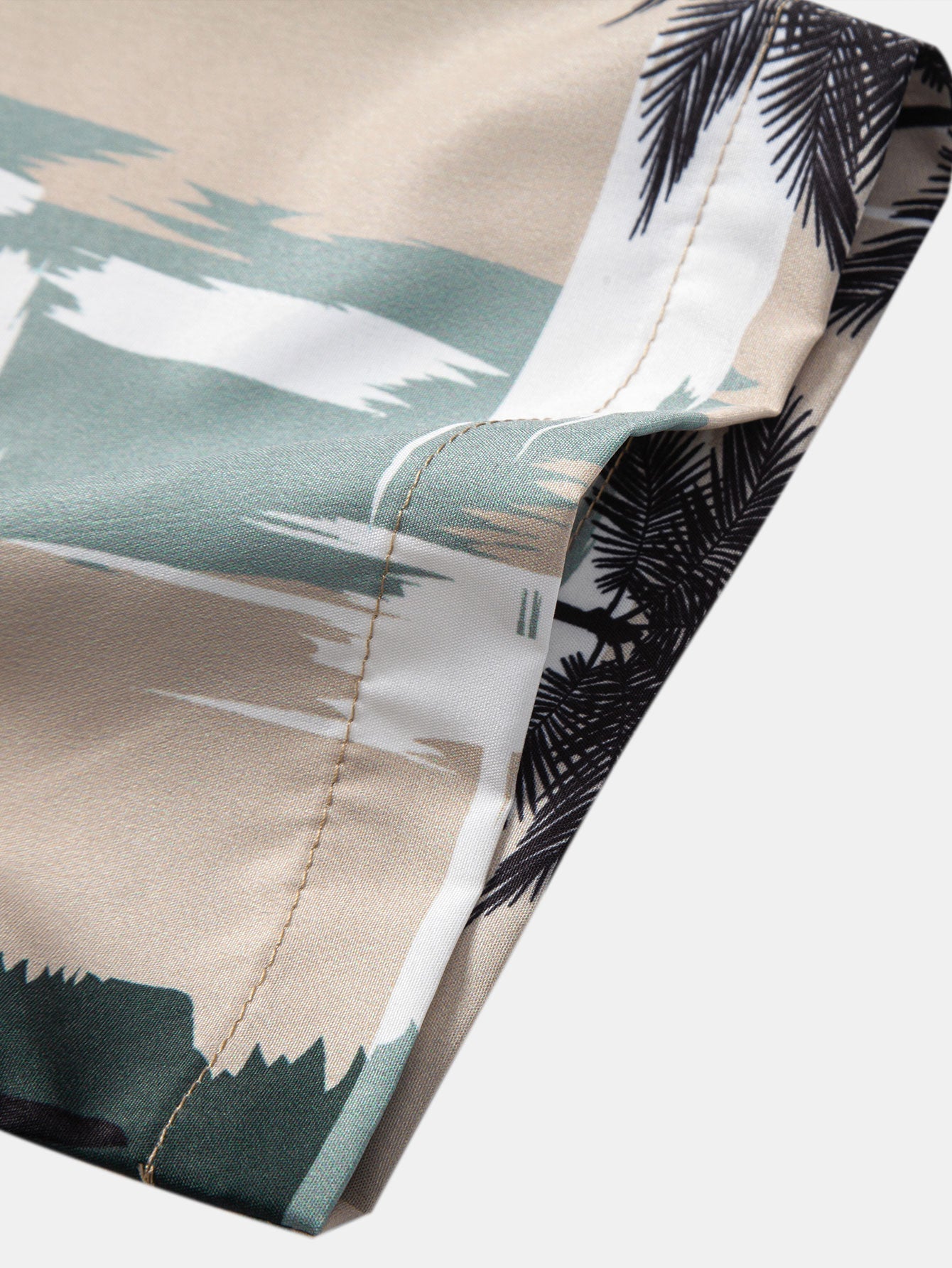 Palm Tree Color Block Print Button Up Shirt & Swim Shorts