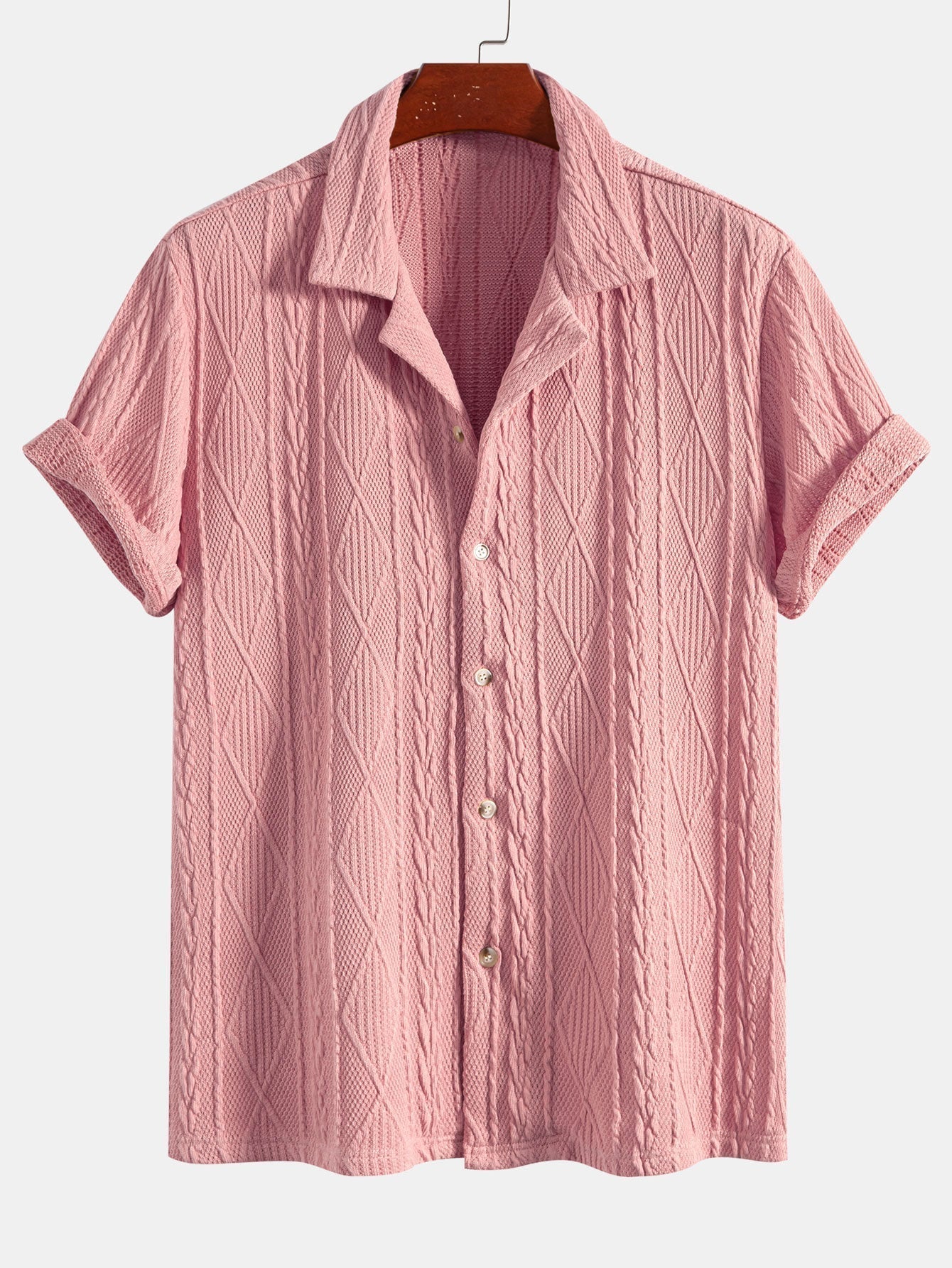 Knitted Geometric Textured Cuban Shirt & Straight Leg Linen Pants