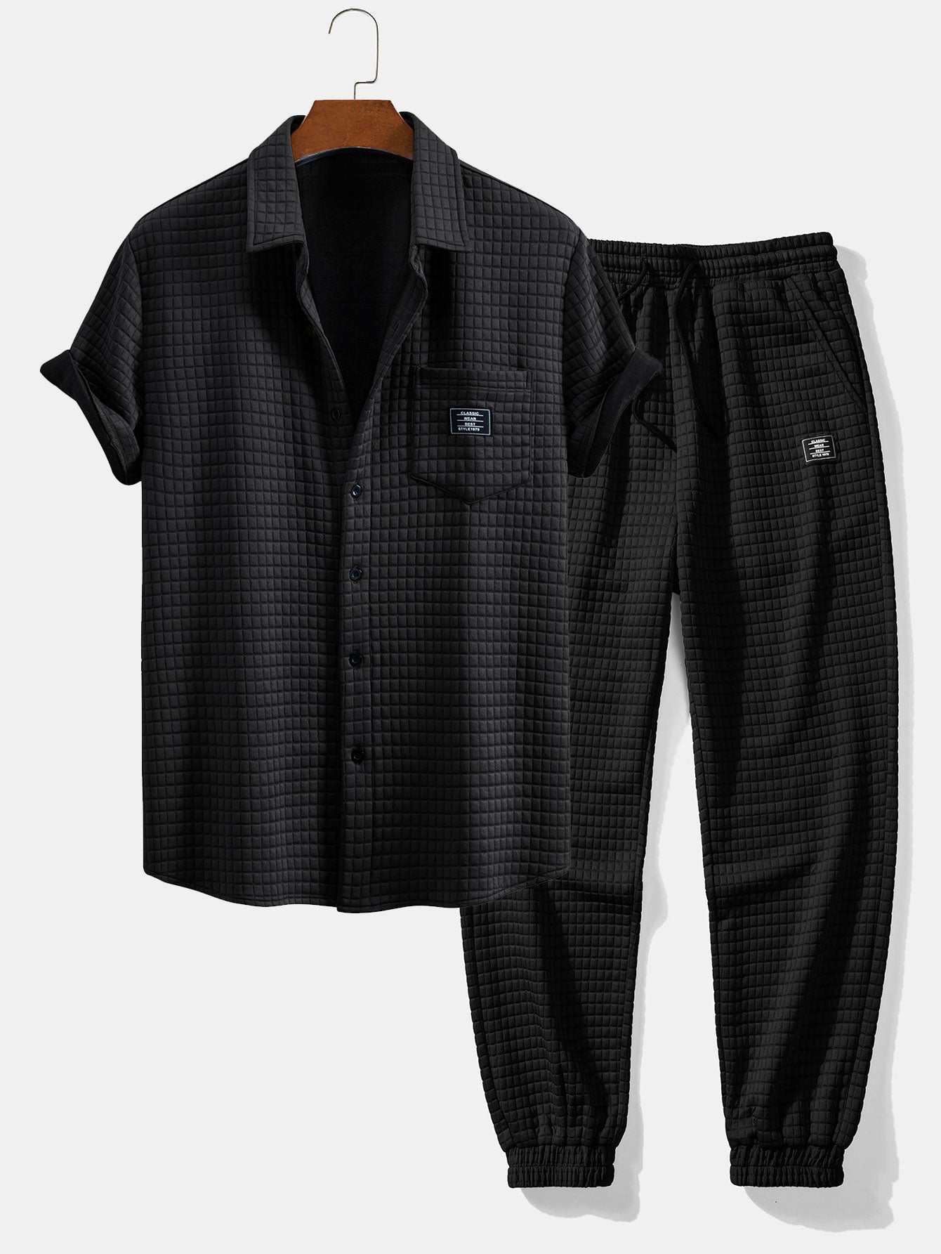 Short Sleeve Waffle Shirt & Drawstring Waffle Jogger Pants