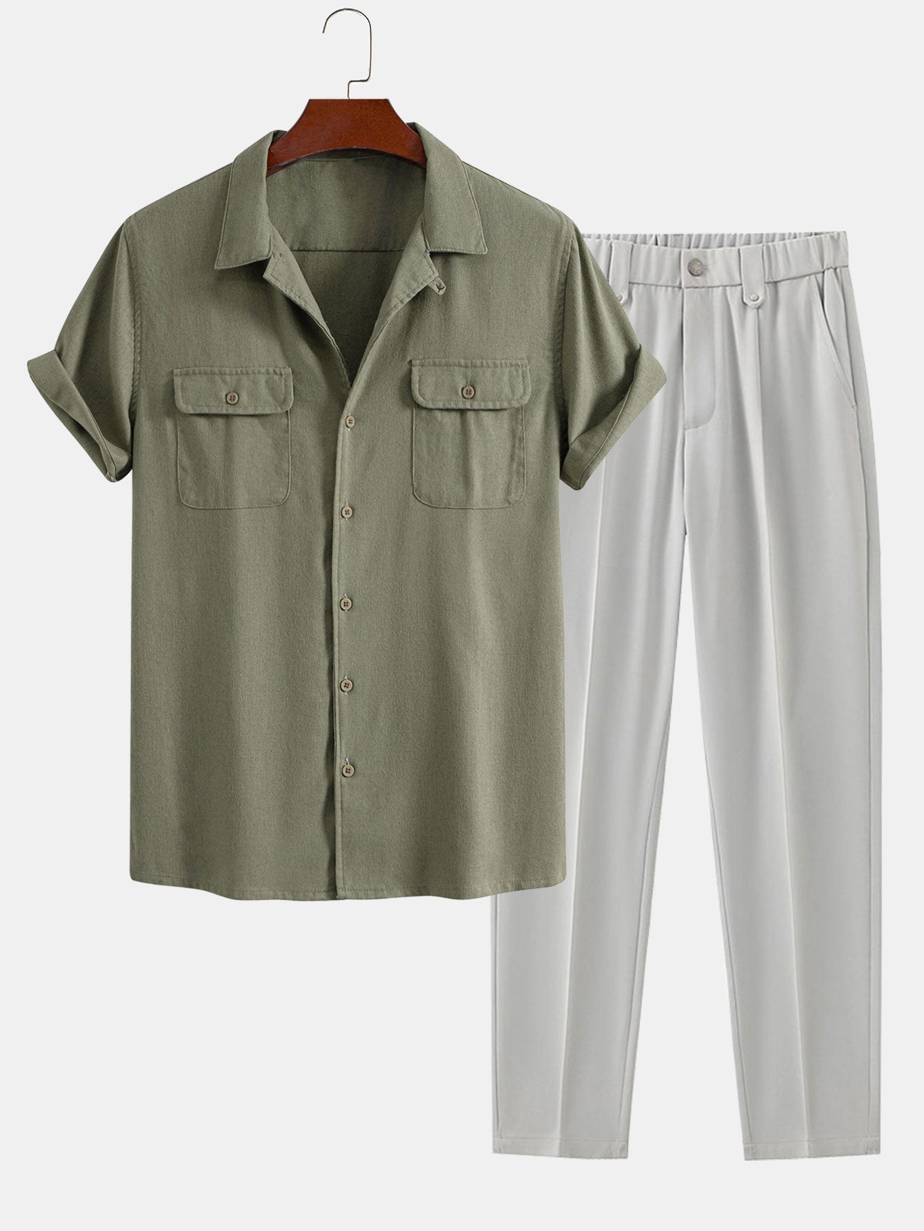 Linen Cuban Shirt With Pockets & Slim Fit Cropped Tapered Pants