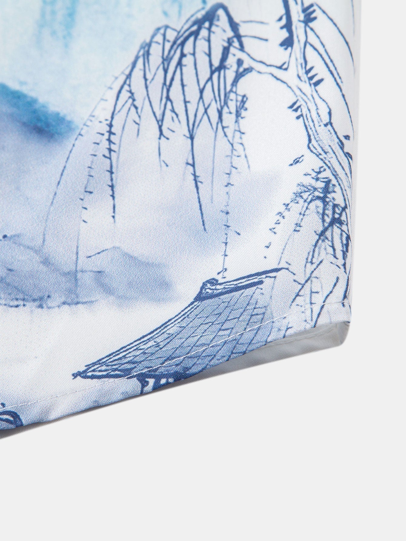 Oriental Ink Painting Button Up Shirt & Man Mid Length Drawstring Swim Shorts