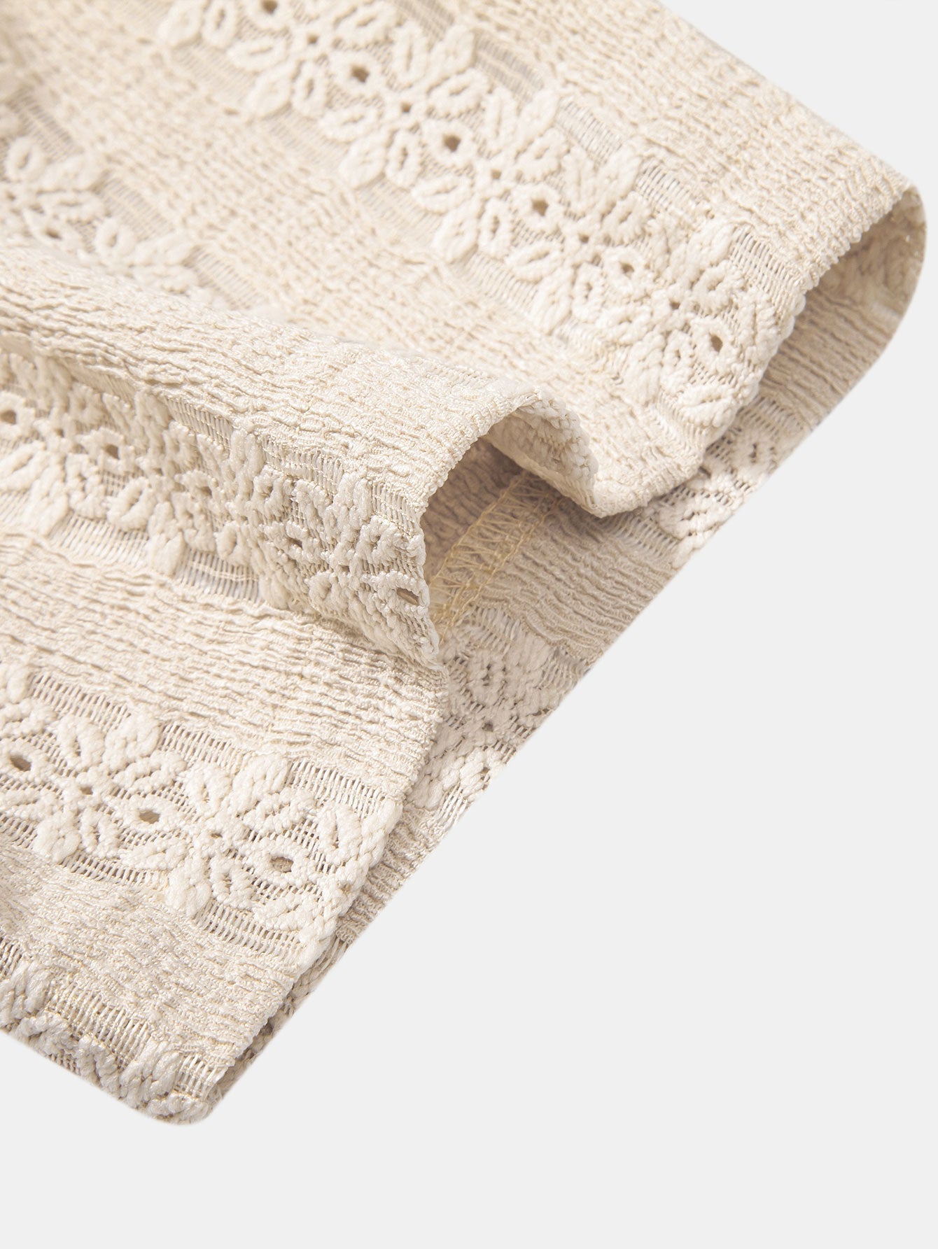 Floral Jacquard Textured Cuban Shirt & Linen Cotton Blend Drawstring Shorts