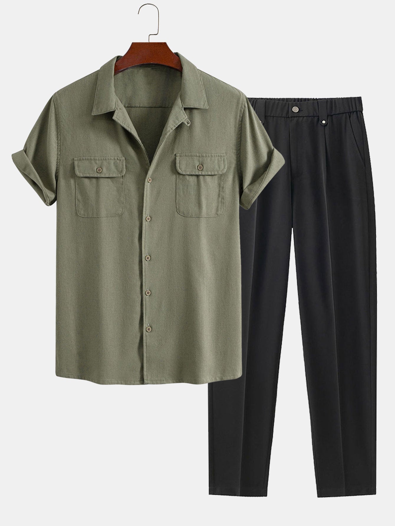 Linen Cuban Shirt With Pockets & Slim Fit Cropped Tapered Pants