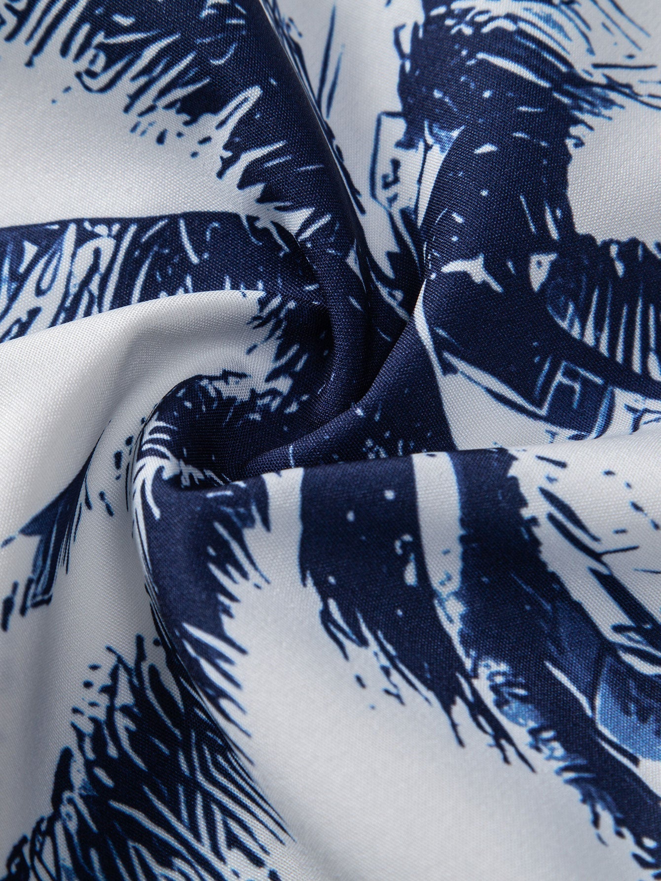 Palm Tree Print Button Up Shirt & Man Mid Length Drawstring Swim Shorts