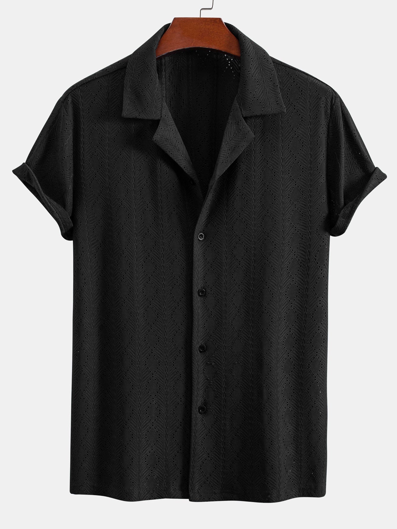 Muscle Fit Diamond Texture Cuban Shirt & Straight Leg Linen Pants