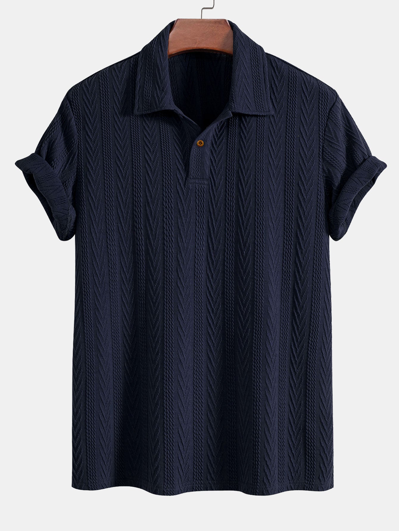 Short Sleeve Jacquard Polo & Straight Leg Ribbed Pants
