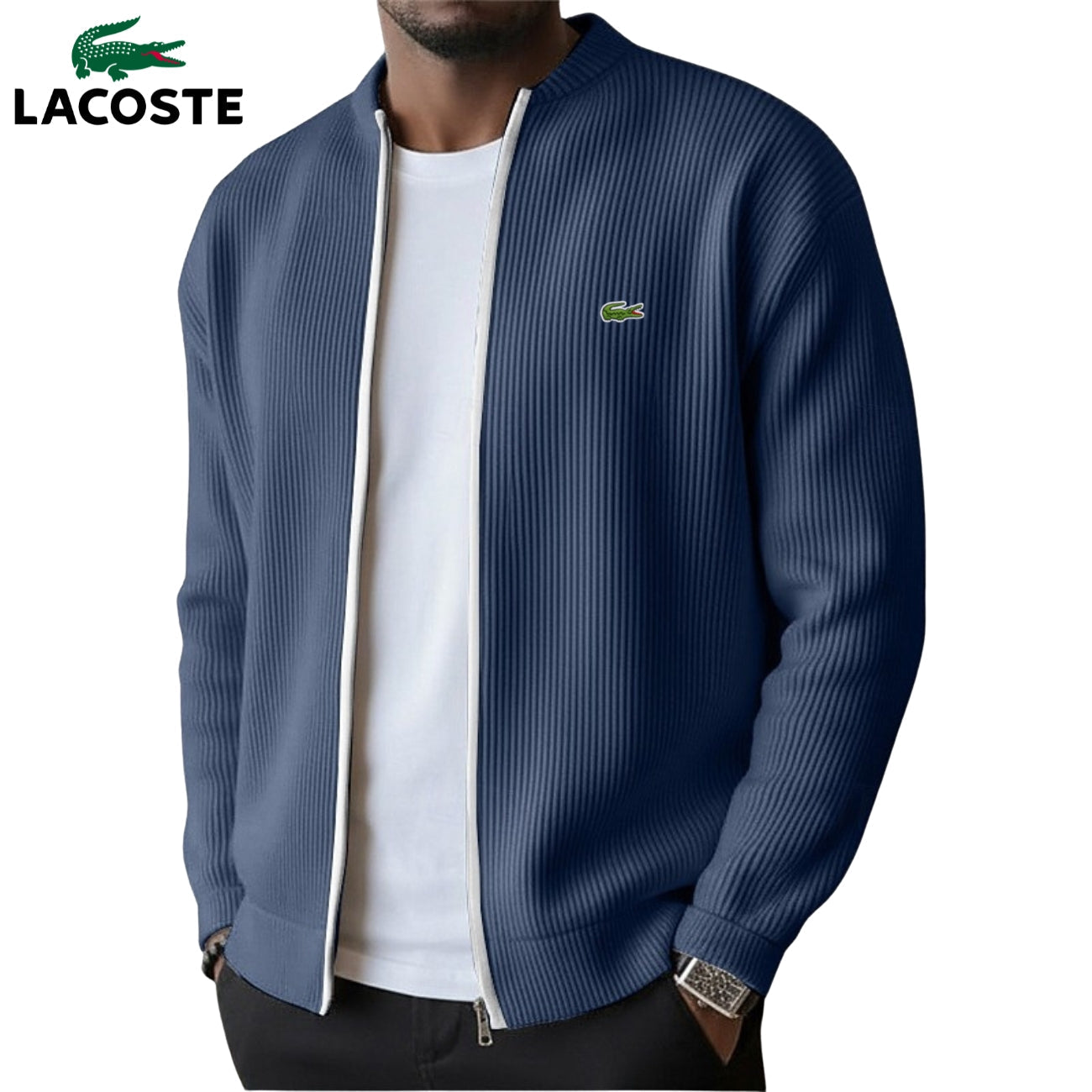 Lacoste — Pull Zippé en Maille Côtelée