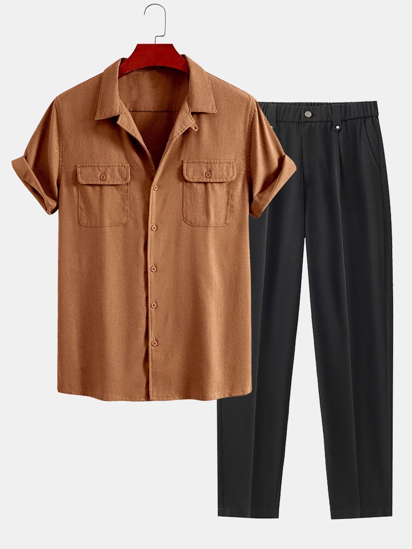 Linen Cuban Shirt With Pockets & Slim Fit Cropped Tapered Pants