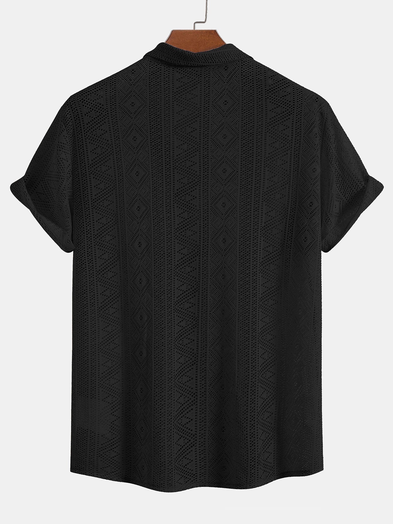 Short Sleeve Geometry Textured Cuban Shirt & Linen Cotton Blend Cropped Pants