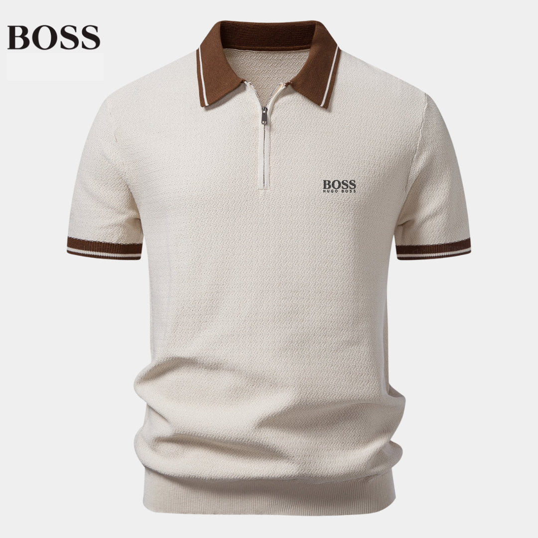 Polo Zippé en Maille Contrastée - Homme