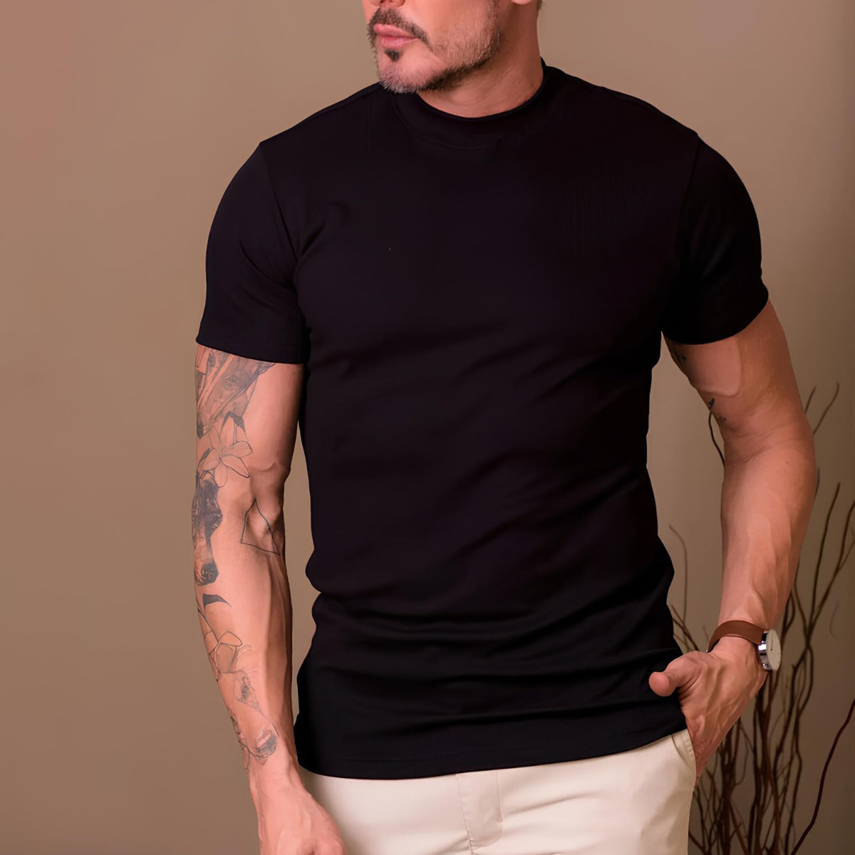 T-shirt Clarence col montant côtelé pour homme