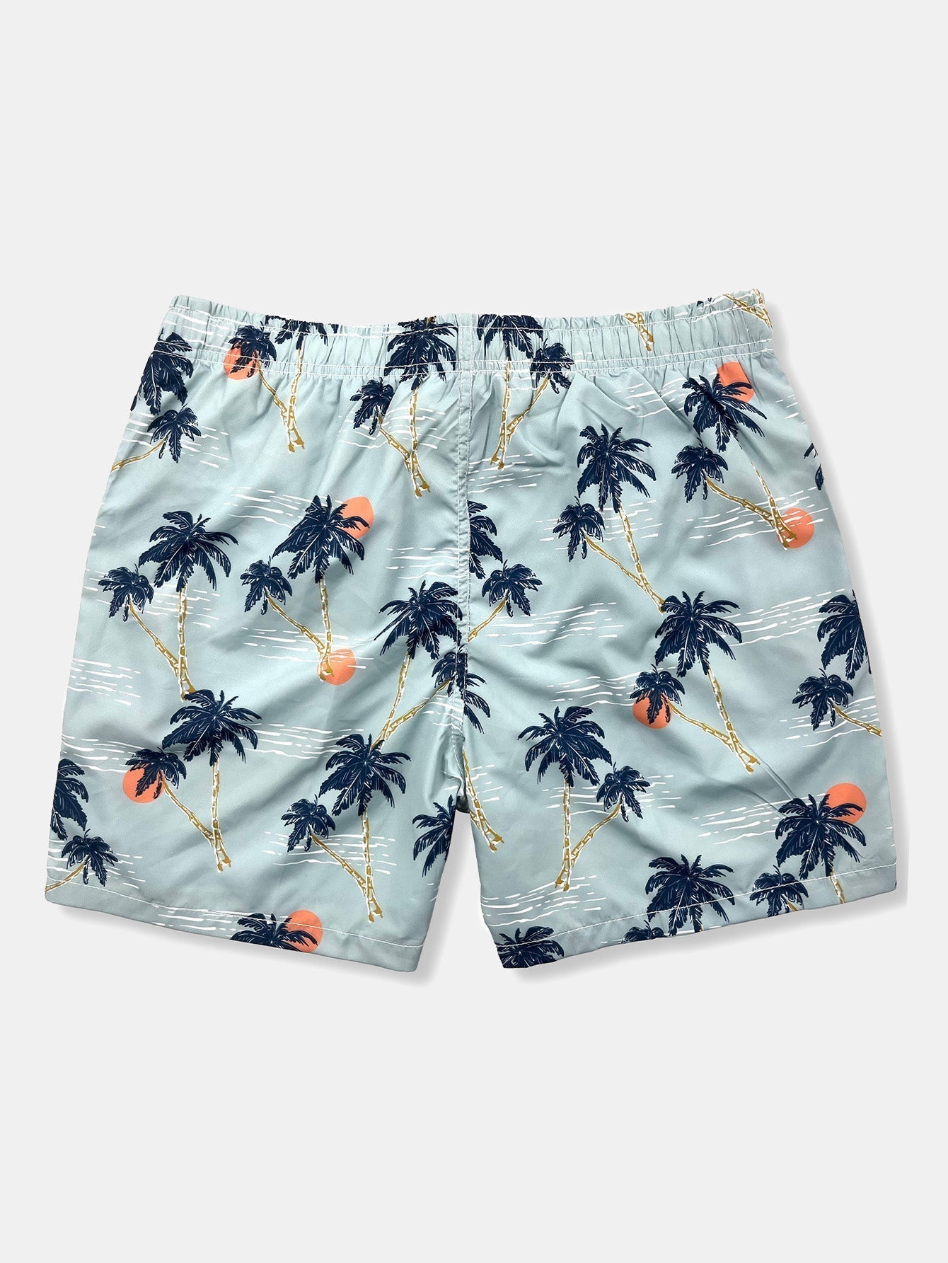 Linen Rayon Blend Button Up Shirt & Palm Tree Sunset Print Swim Shorts