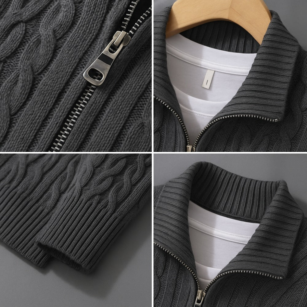 Pull Fontaine Homme Tricot Col Montant Demi-Zip