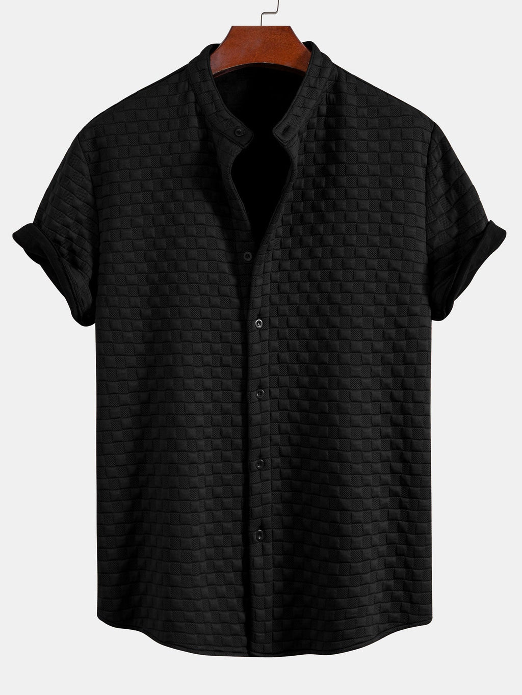 Checkerboard Stand Collar Shirt & Checkerboard Jacquard Shorts