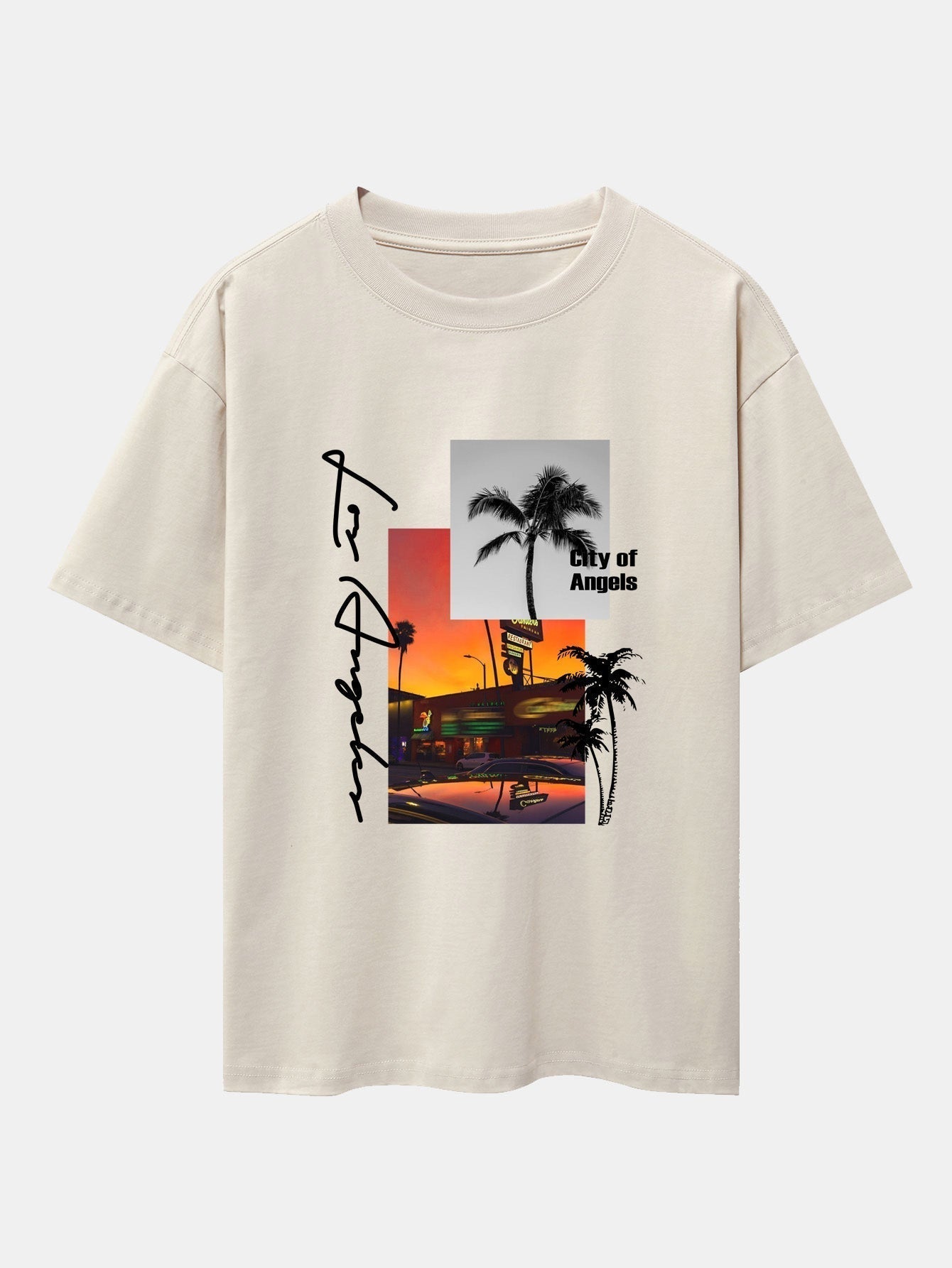Los Angeles Scenery Print Drop Shoulder Oversize T-Shirt & Swim Shorts