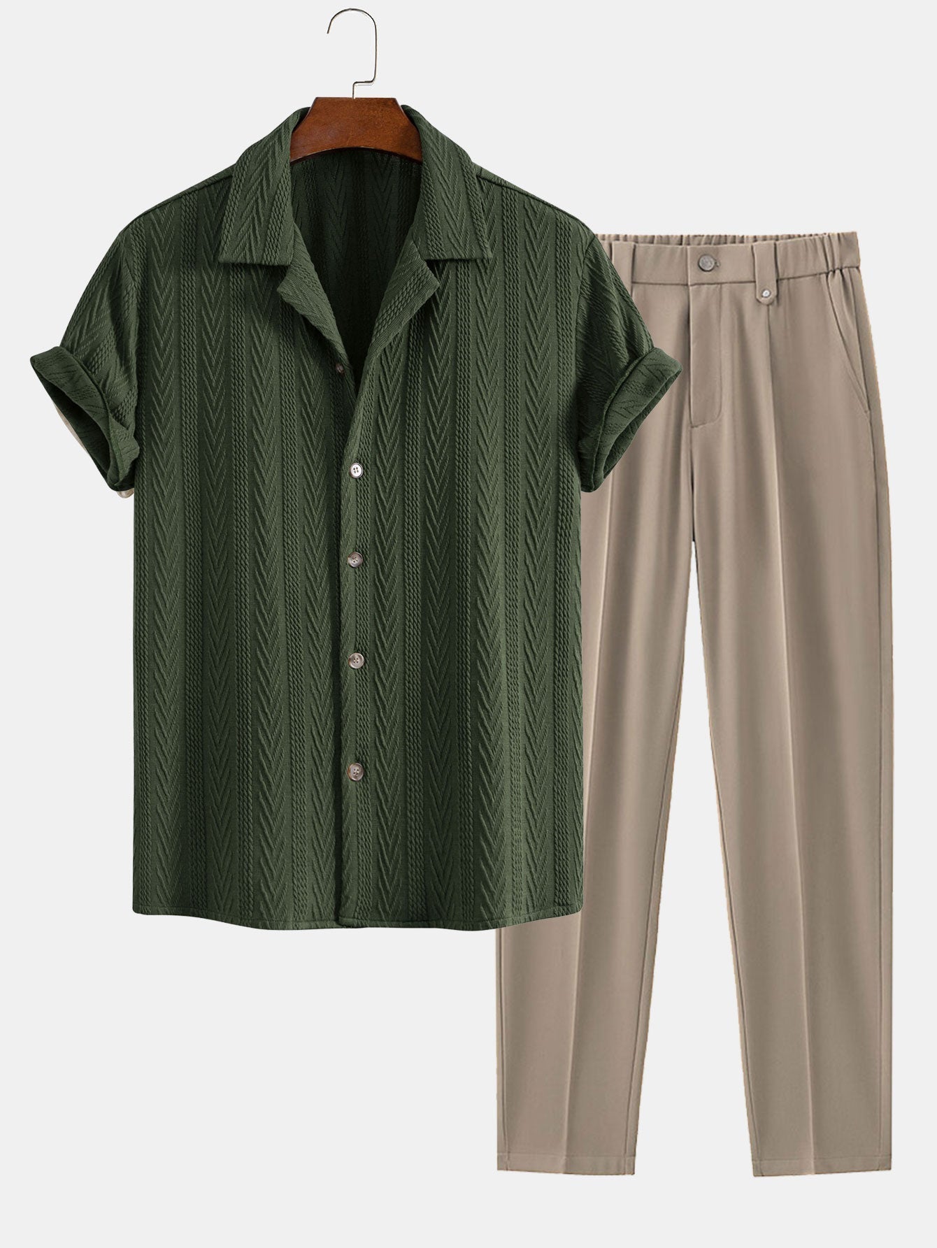 Texture Jacquard Cuban Shirt & Slim Fit Cropped Tapered Pants