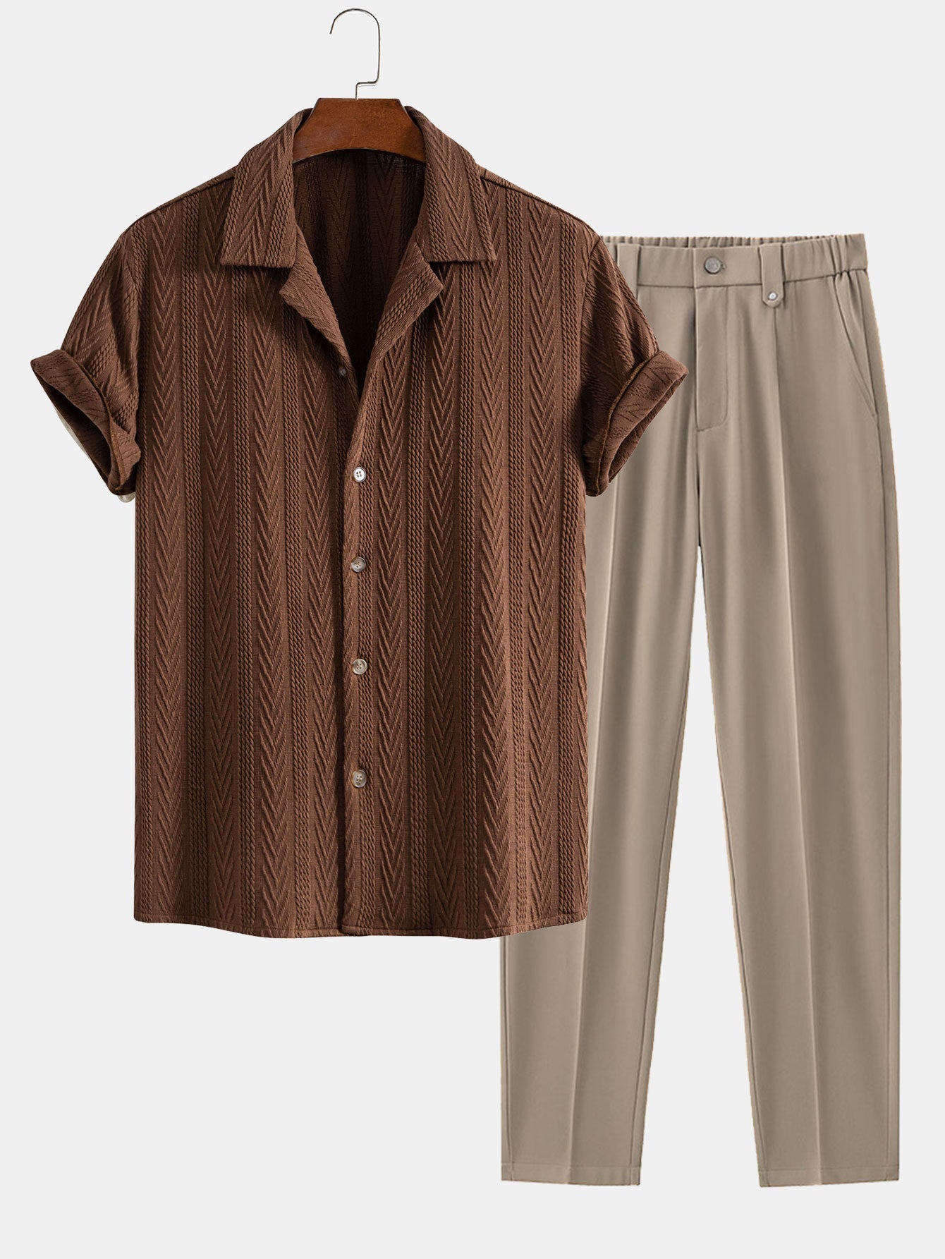 Texture Jacquard Cuban Shirt & Slim Fit Cropped Tapered Pants