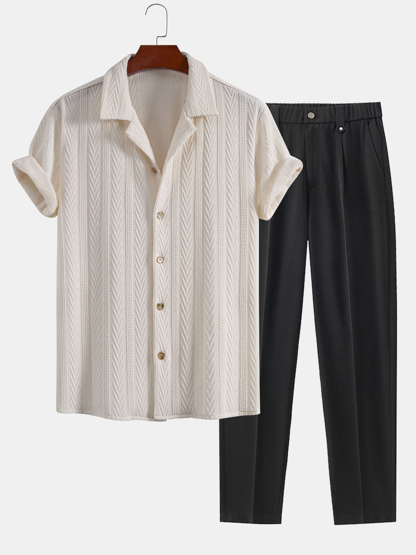 Texture Jacquard Cuban Shirt & Slim Fit Cropped Tapered Pants