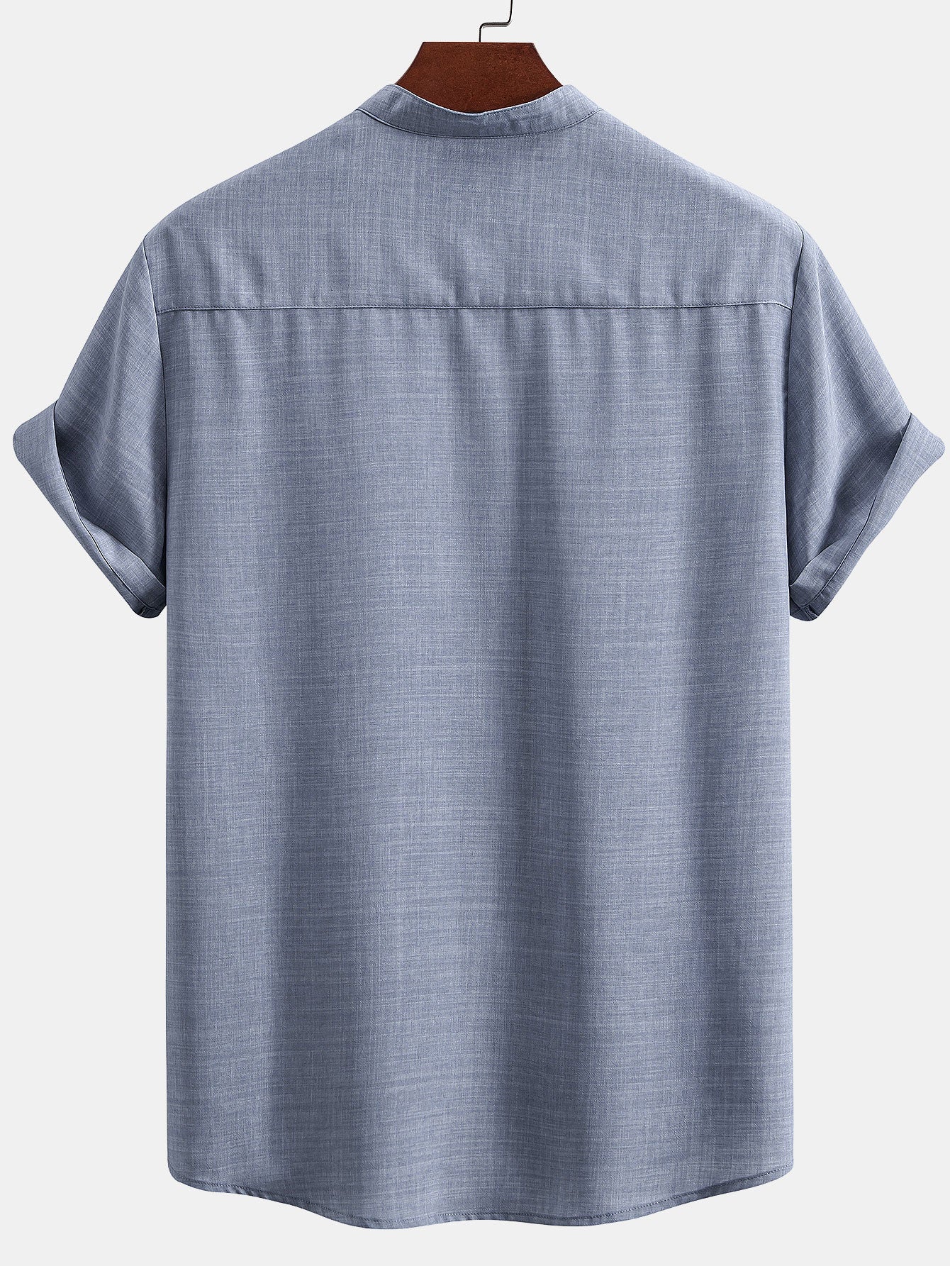 Short Sleeve Stand Collar Shirt & Straight Leg Linen Pants