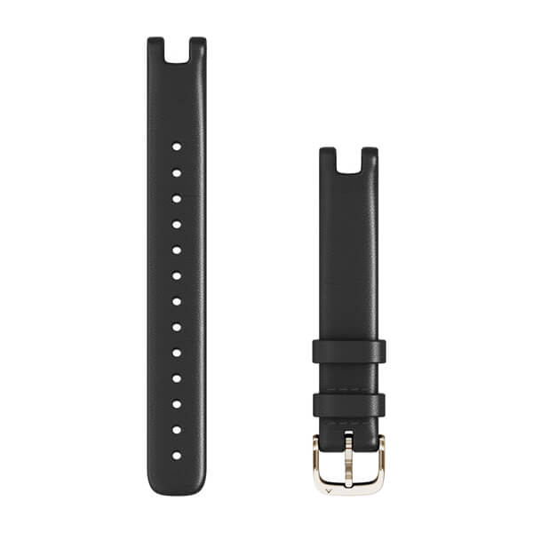 Garmin Lily 14mm Strap, Black Italian Leather and Light Gold Mounting Parts