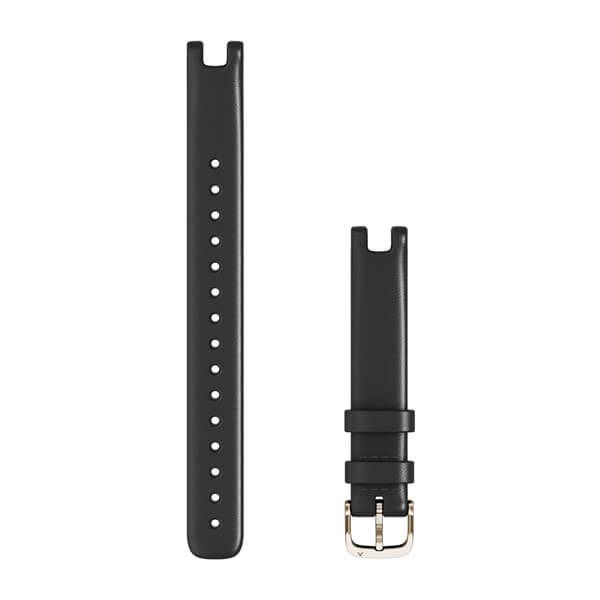 Garmin Lily 14mm Strap Long, Black Italian Leather and Light Gold Mounting Parts