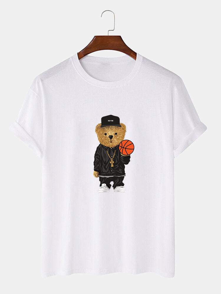 Basketball Bear Print T-Shirt & Shorts