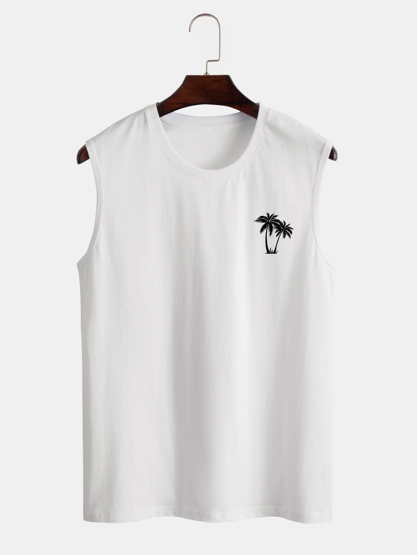 Palm Tree Print Tank Top & Striped Print Swim Shorts