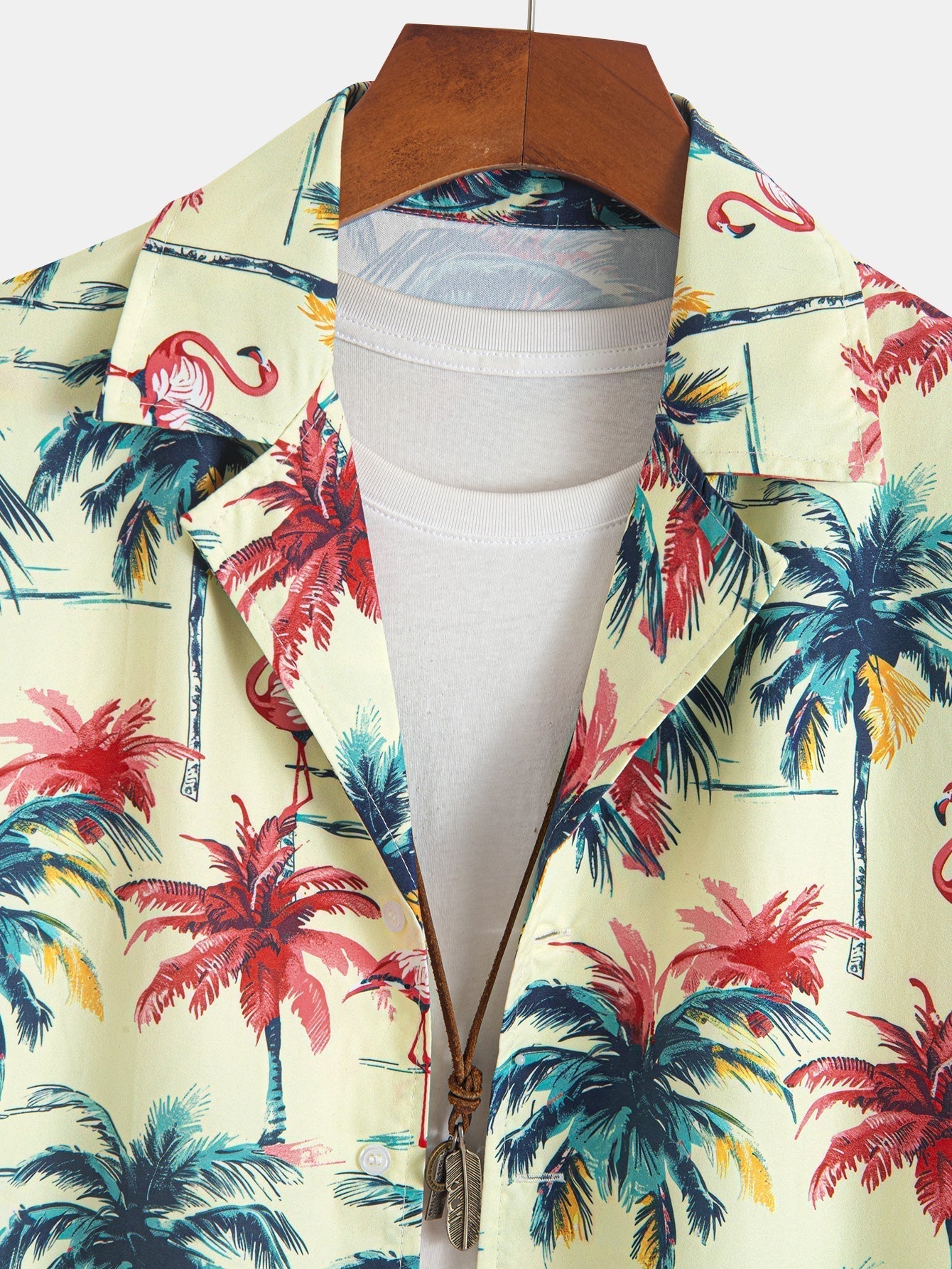 Relax Fit Flamingo  Tropical Palm Tree Print Button Up Shirt & Swim Short