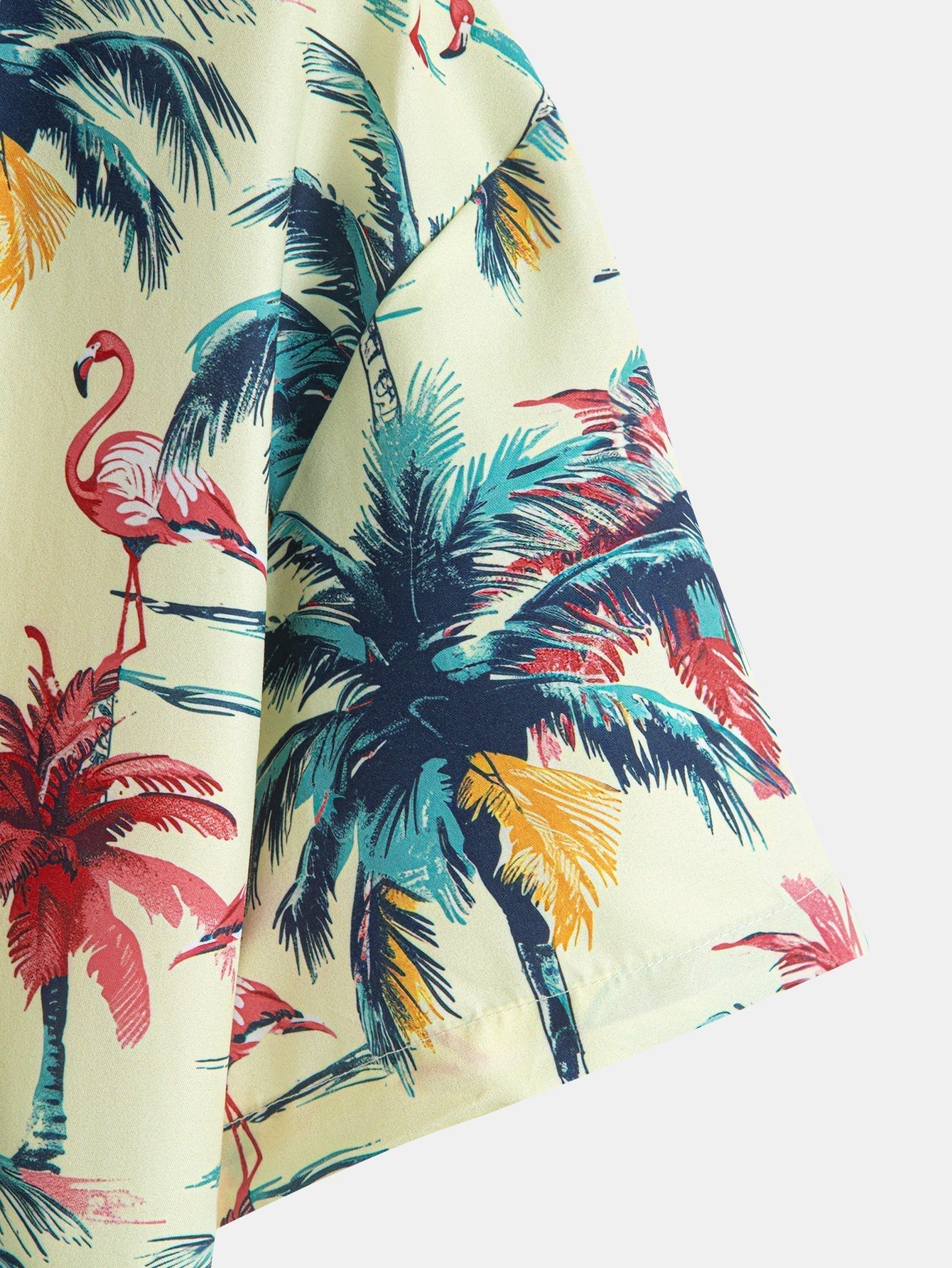 Relax Fit Flamingo  Tropical Palm Tree Print Button Up Shirt & Swim Short