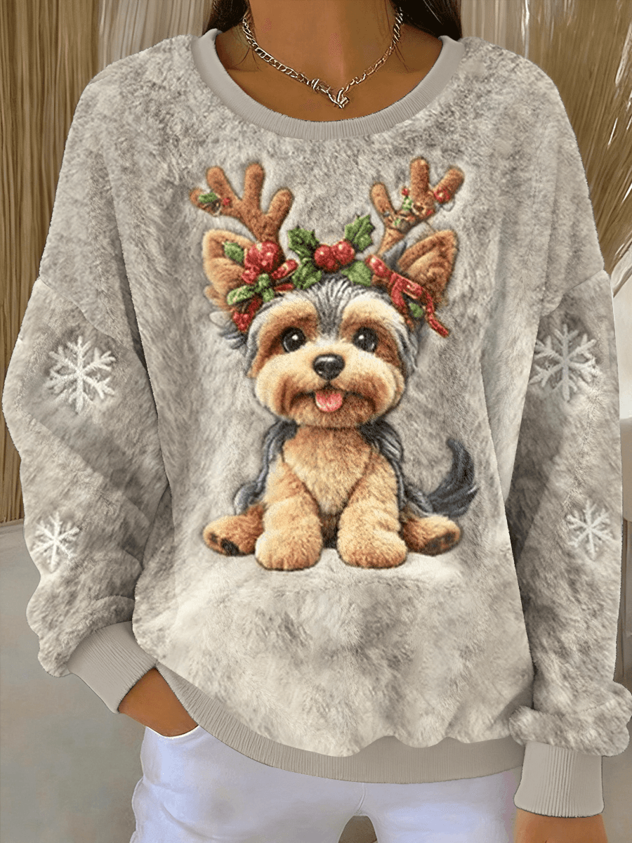 Pull Flanelle Casual pour Chien de Noël Doux pour Femmes