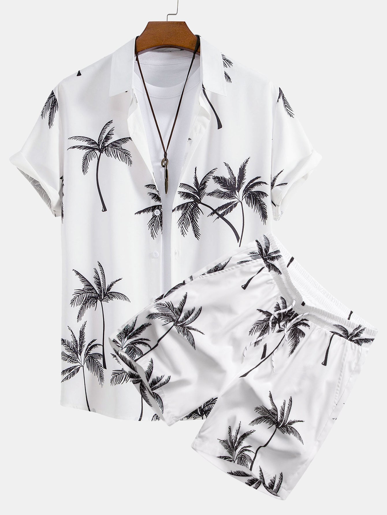 Palm Tree Print Button Up Shirt & Palm Tree Print Swim Shorts