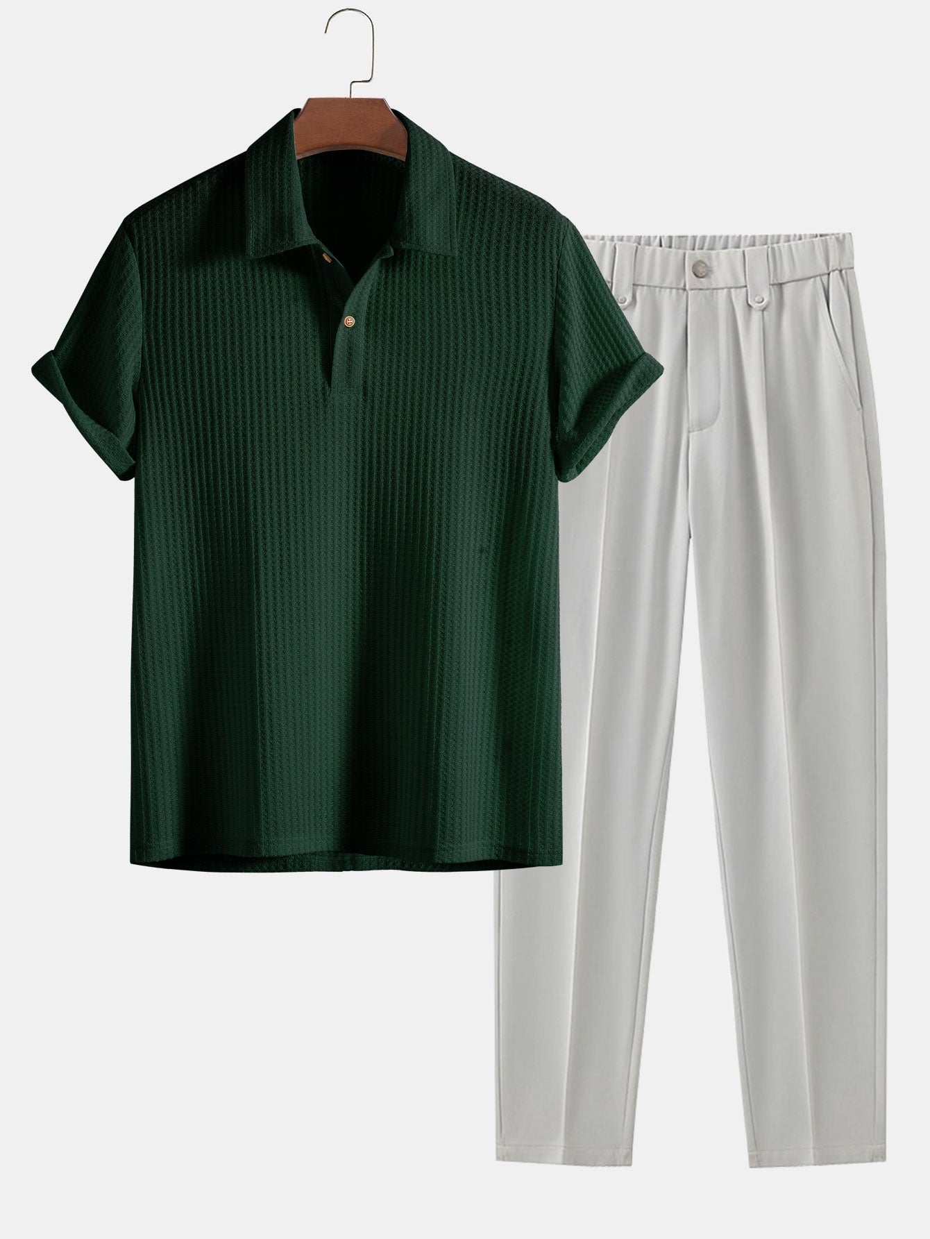 Knitted Waffle Polo Shirt & Slim Fit Cropped Tapered Pants