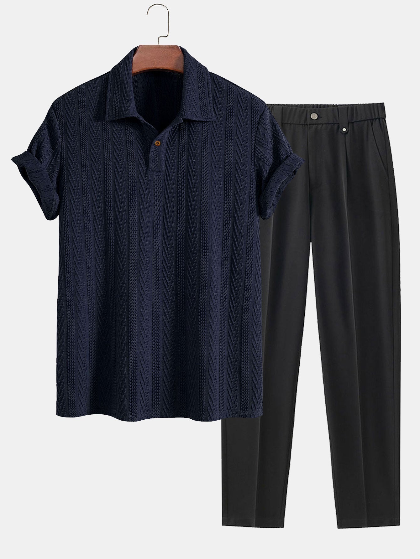 Short Sleeve Jacquard Polo & Slim Fit Cropped Tapered Pants