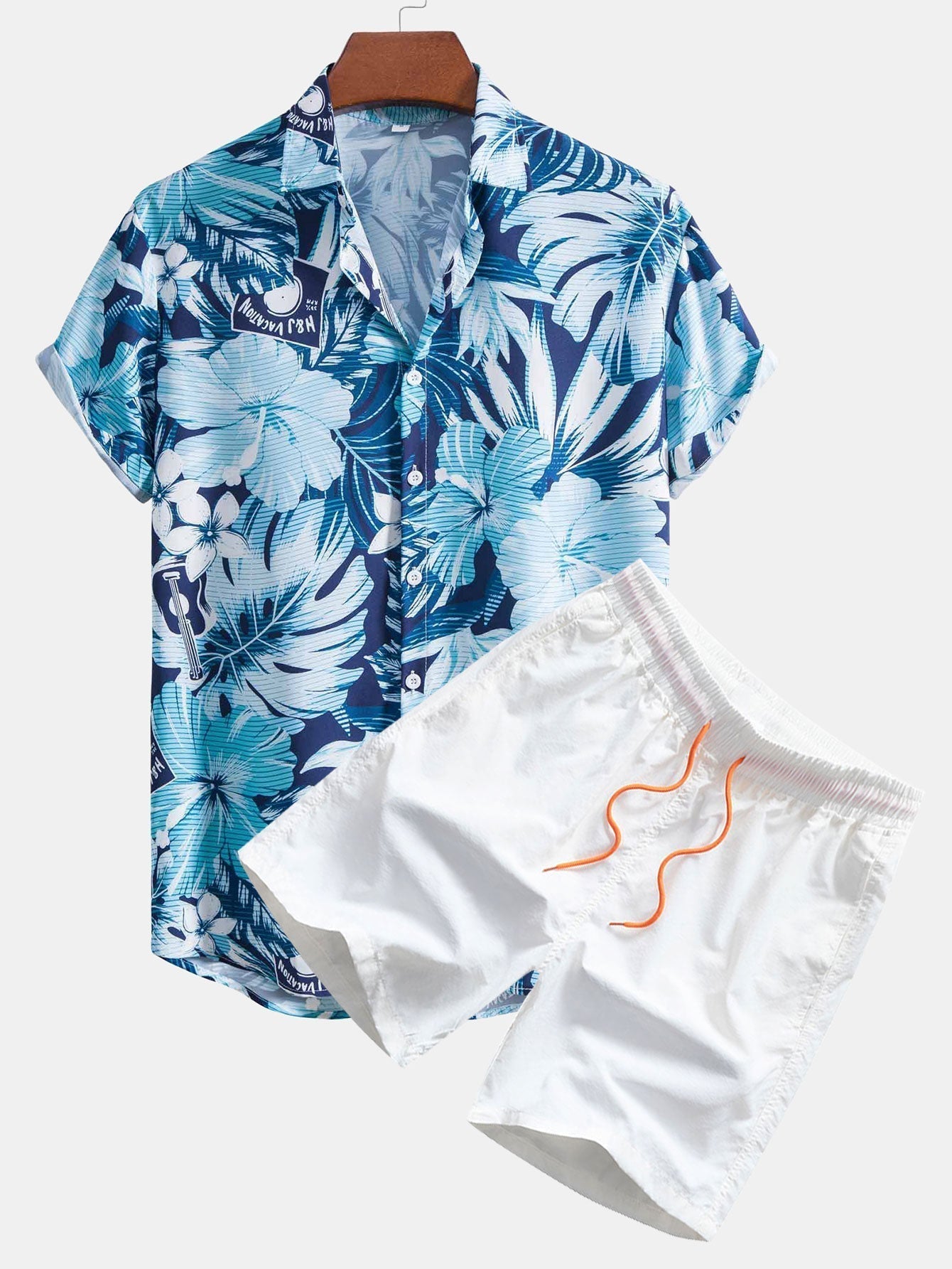 Musical Instrument Tropical Print Button Up Shirt & Swim Shorts