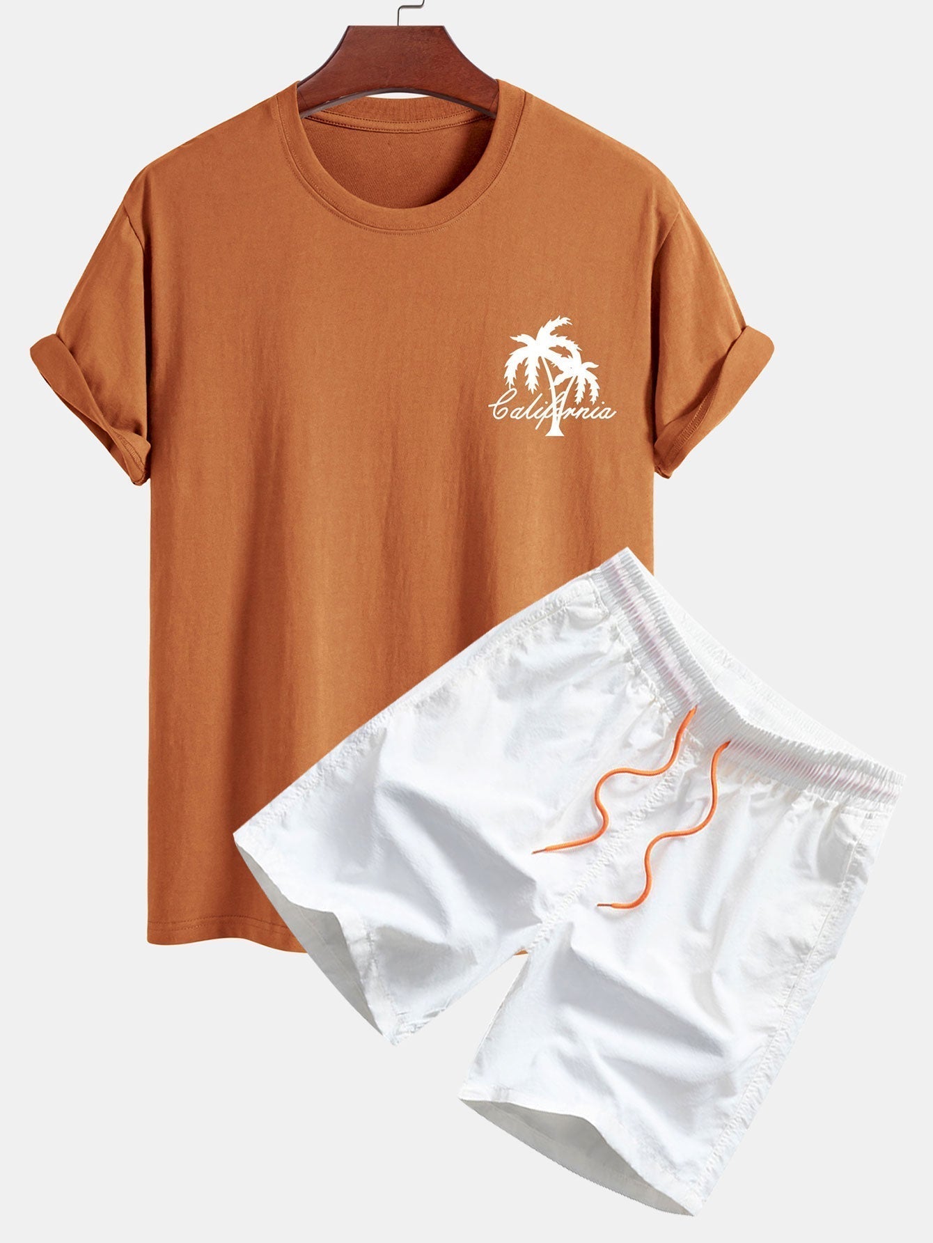 California Palm Tree Print Cotton T-Shirt & Swim Shorts