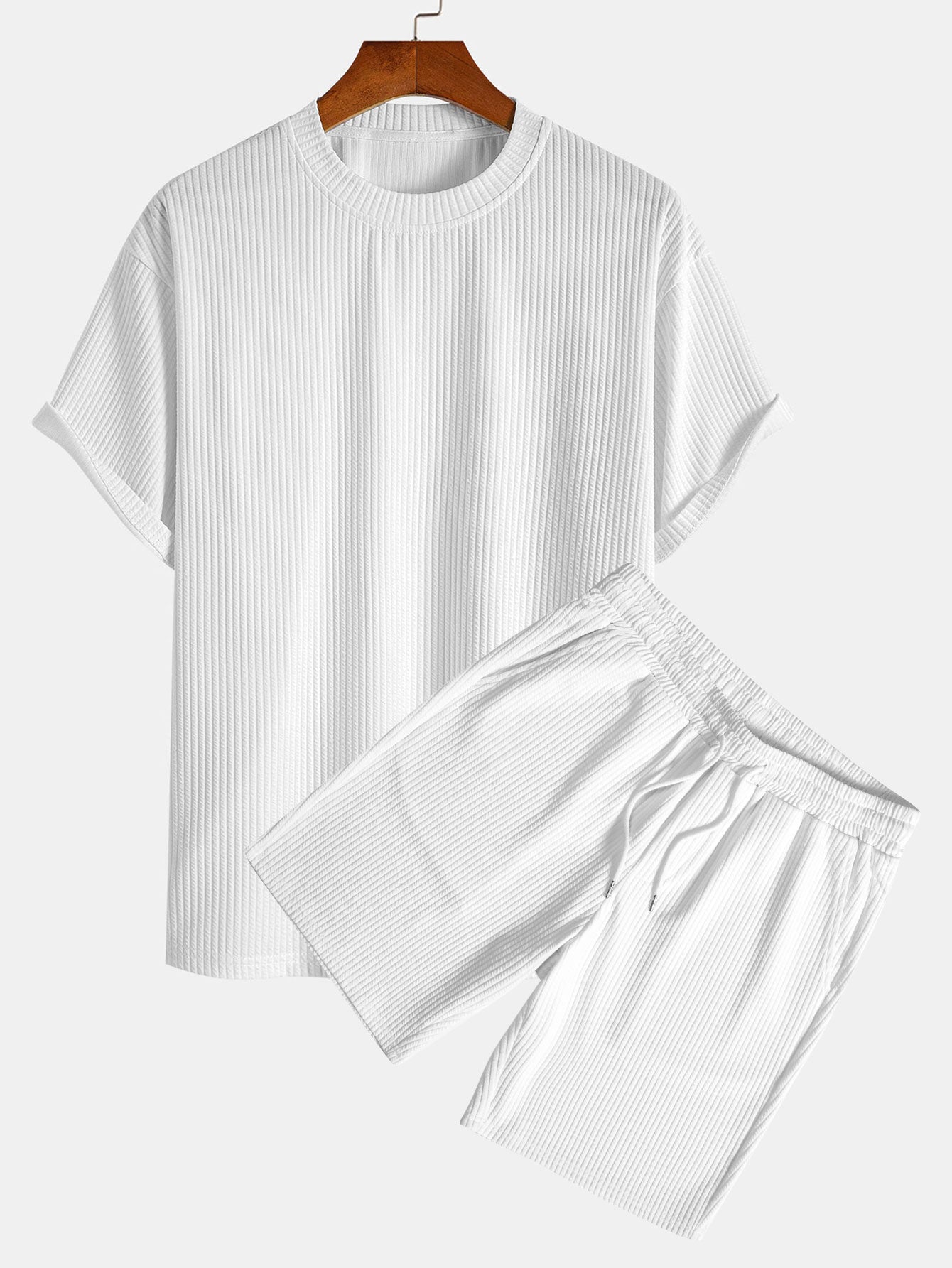 Relax Fit Ribbed T-Shirt & Drawstring Ribbed Shorts