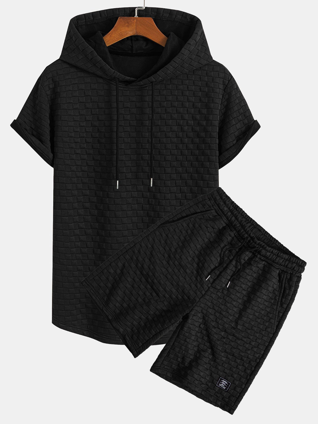 Checkerboard Jacquard  Arc Hem Hooded T-Shirt & Checkerboard Jacquard Shorts
