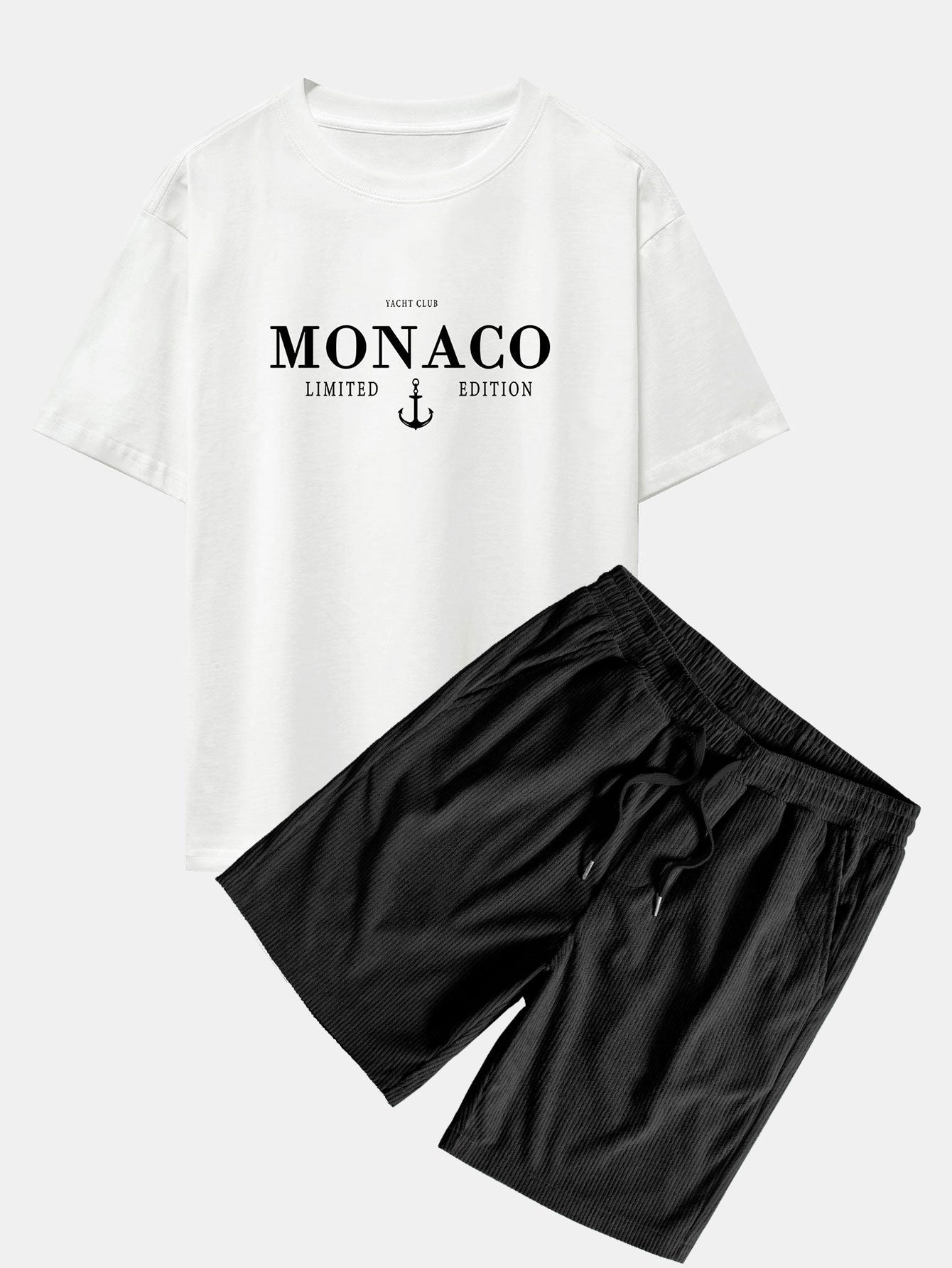 Monaco Slogan Print Drop Shoulder Oversize T-Shirt & Corduroy Drawstring Shorts