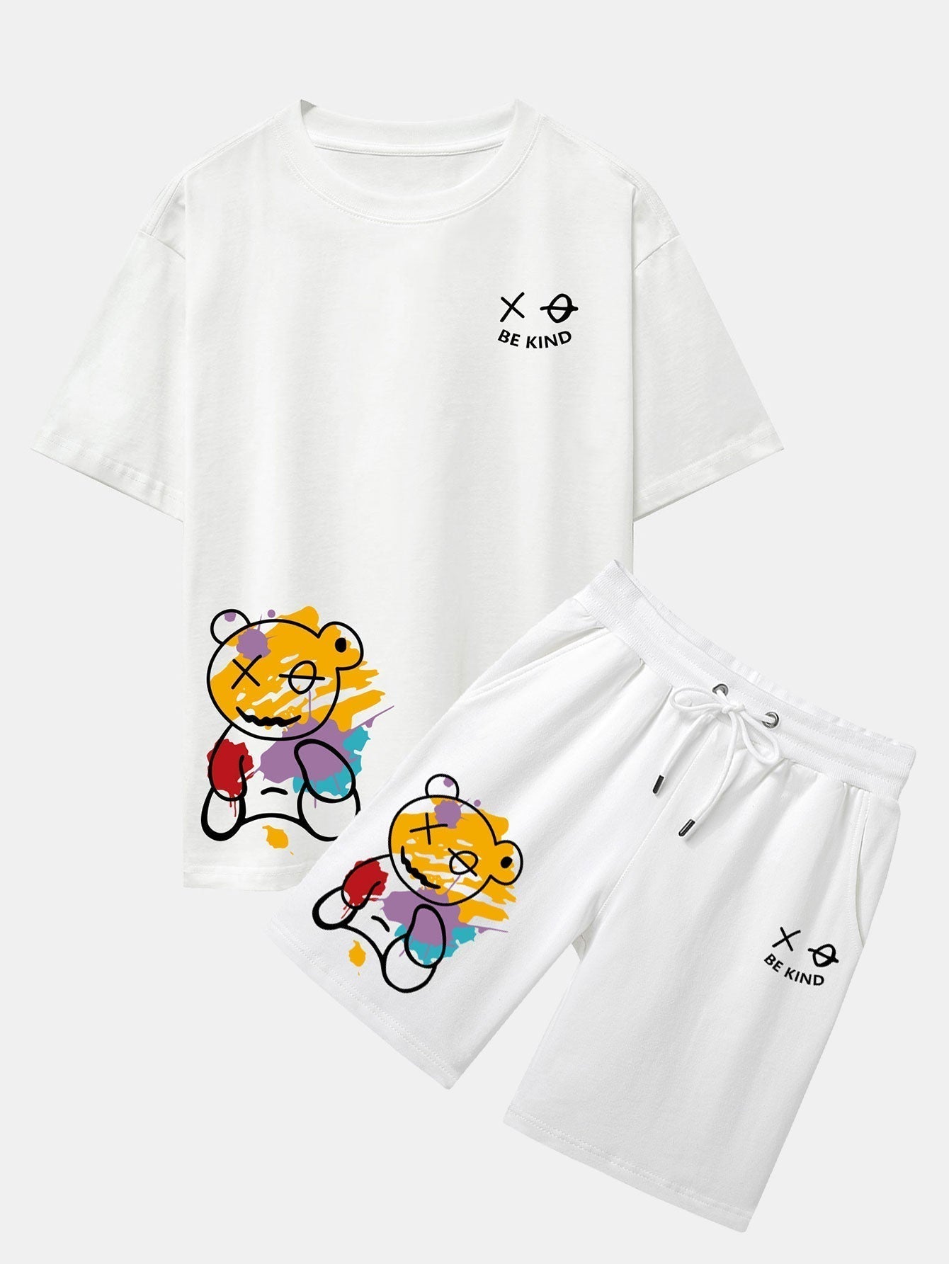 Graffiti Bear Print Drop Shoulder Oversize T-Shirt & Graffiti Bear Print Man Mid Length Shorts