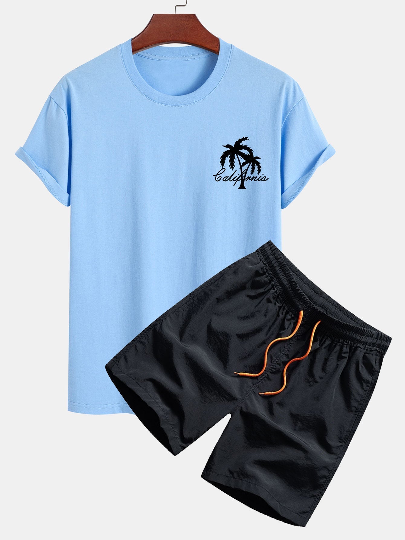 California Palm Tree Print Cotton T-Shirt & Swim Shorts