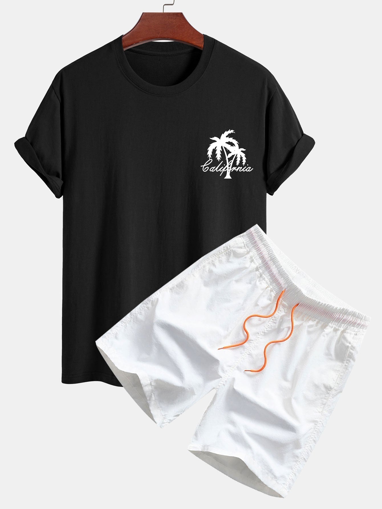 California Palm Tree Print Cotton T-Shirt & Swim Shorts