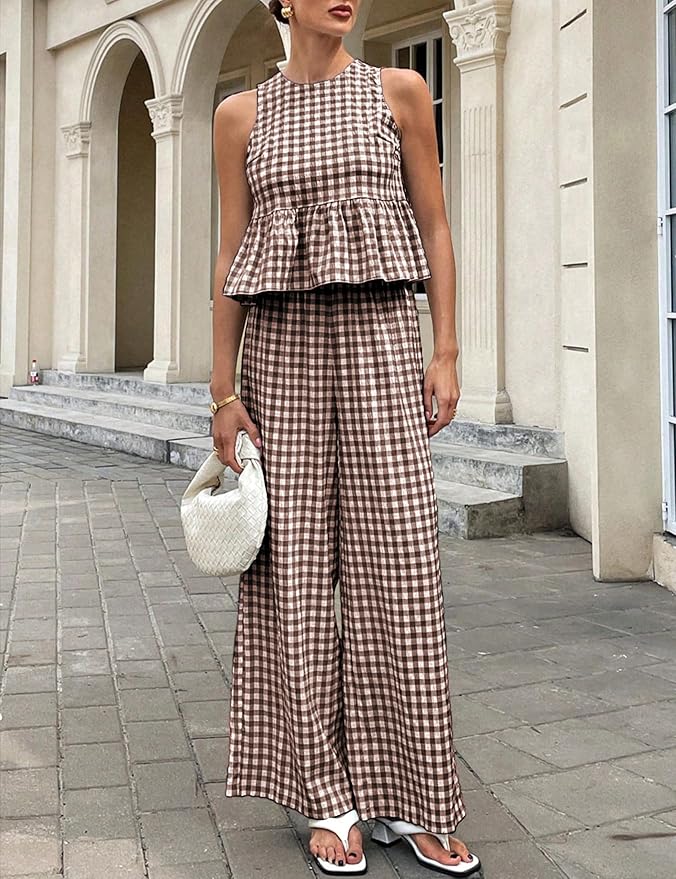 Ensemble 2 Pièces Vichy Sans Manches