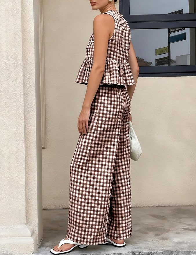 Ensemble 2 Pièces Vichy Sans Manches