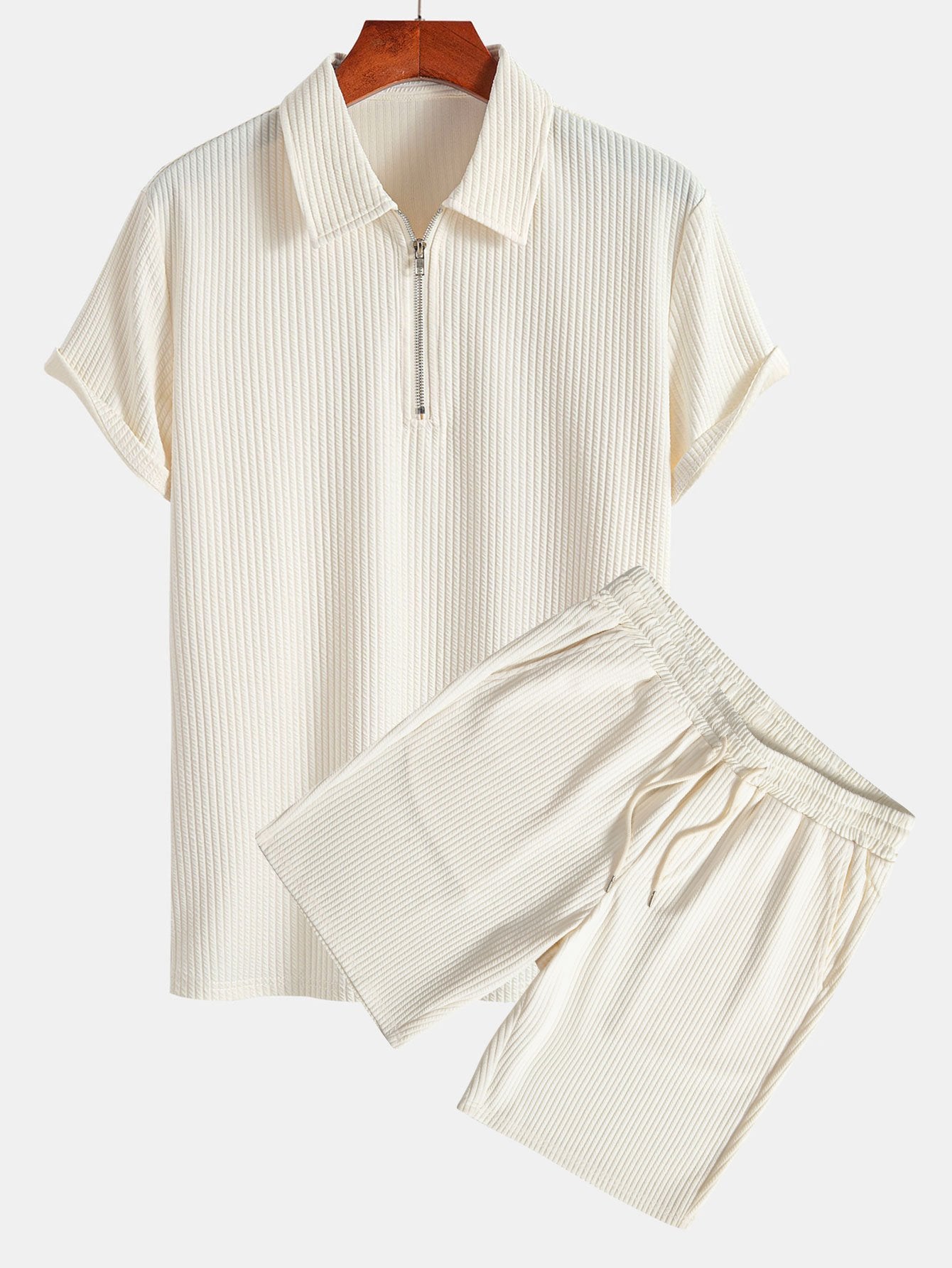 Muscle Fit Ribbed Half Zip Polo & Shorts