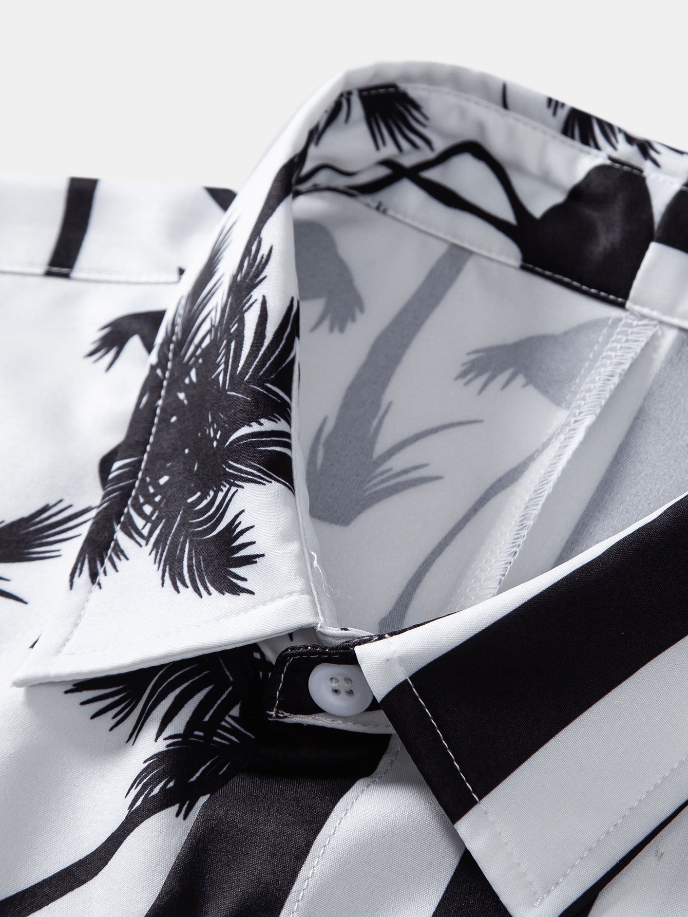 Palm Tree Flamingo Stripe Patchwork Print Button Up Shirt & Swim Shorts